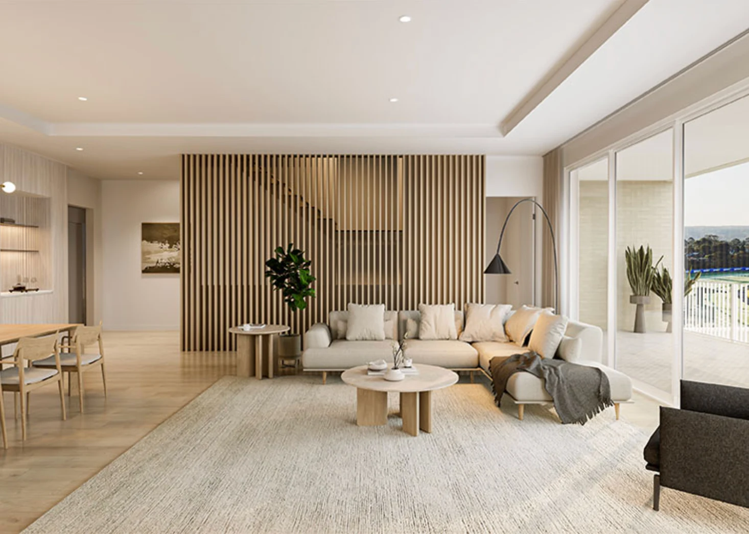 Contemporary living and dining interior in the Eva Street project imagery