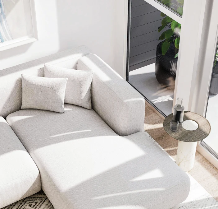 Sunlit lounge area in the Eva Street project imagery