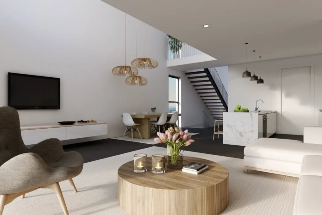 Contemporary living interior in the Riverview Drive project imagery